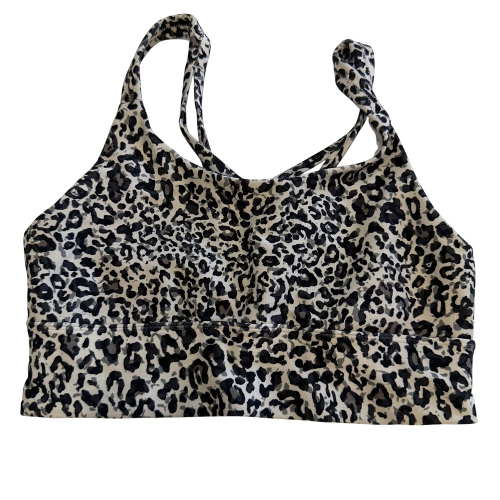 RBX Women Leopard Print Strappy Back Sports Bra Gray Black White Activewear